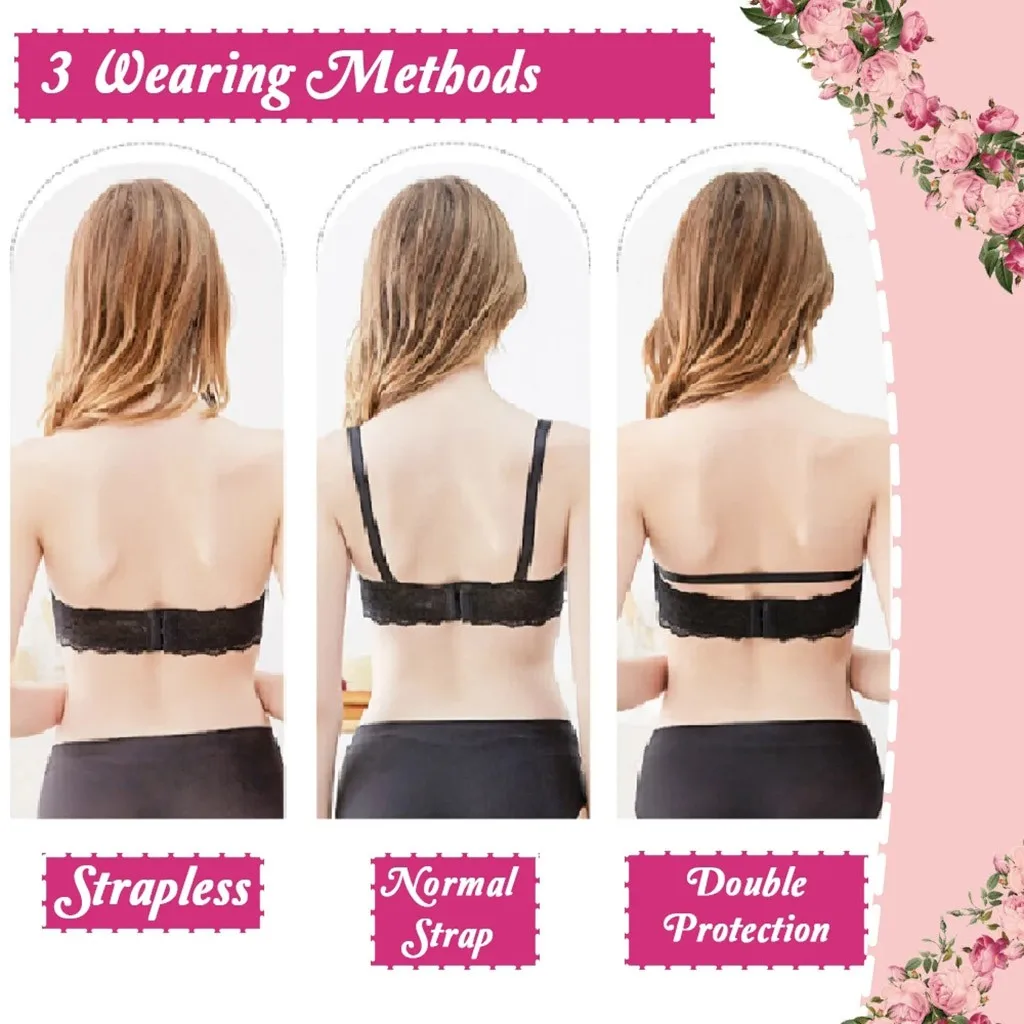 

Women Strapless Bra Bralette Magic Non-Slip Drawstrings Push Up Lace Bra Strapless Drawstring Bandeau Seamless Sexy Push Up Bra