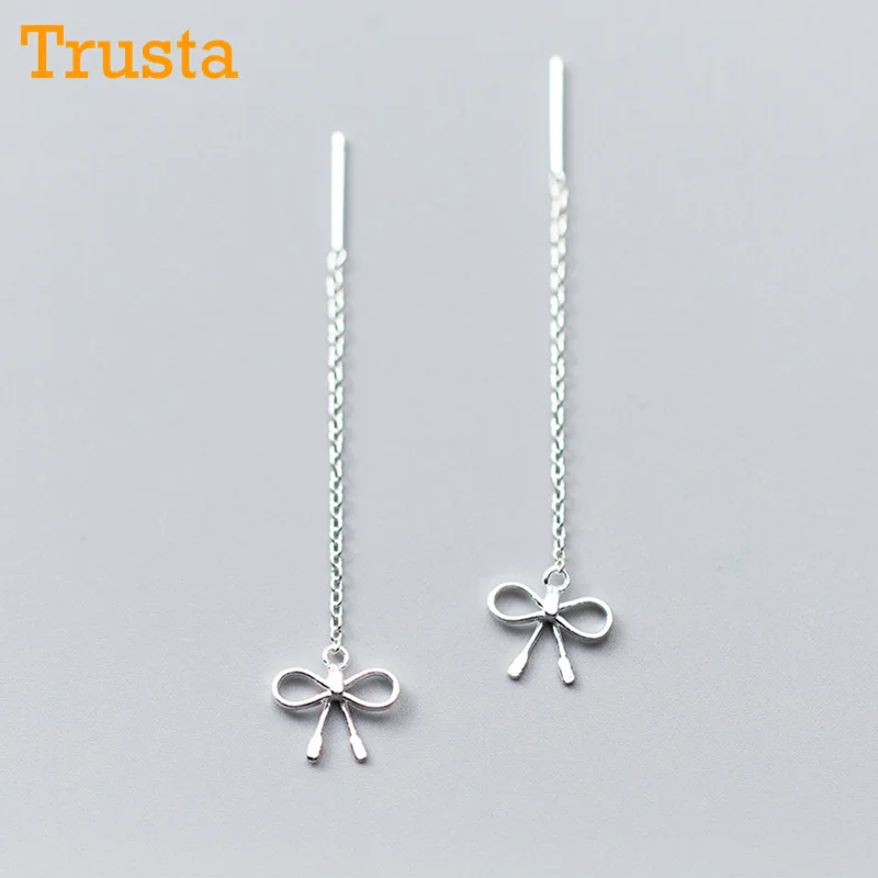 Trusta,,, 925, однотонные серьги-гвоздики из стерлингового серебра, с бантом, 5,6 см, связанные серьги-гвоздики для жены, женщин, девушек, друзей, подарок DS43