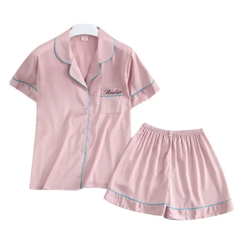 

Summer New Pajamas Set Satin 2PCS Sleepwear Short Sleeve Shirt&Shorts Female Casual Sleep Set Silky Pyjamas Suit Home Clothes