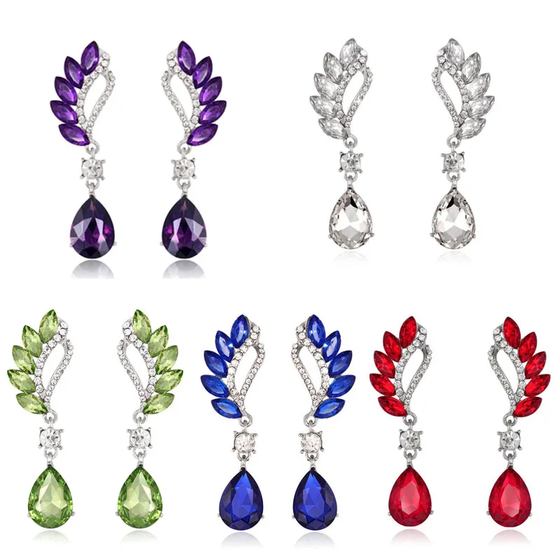 

Popular Long Water Droplet Teardrop Shaped Crystal Stud Earrings for Women Causal Wedding Engagement Party Jewelry