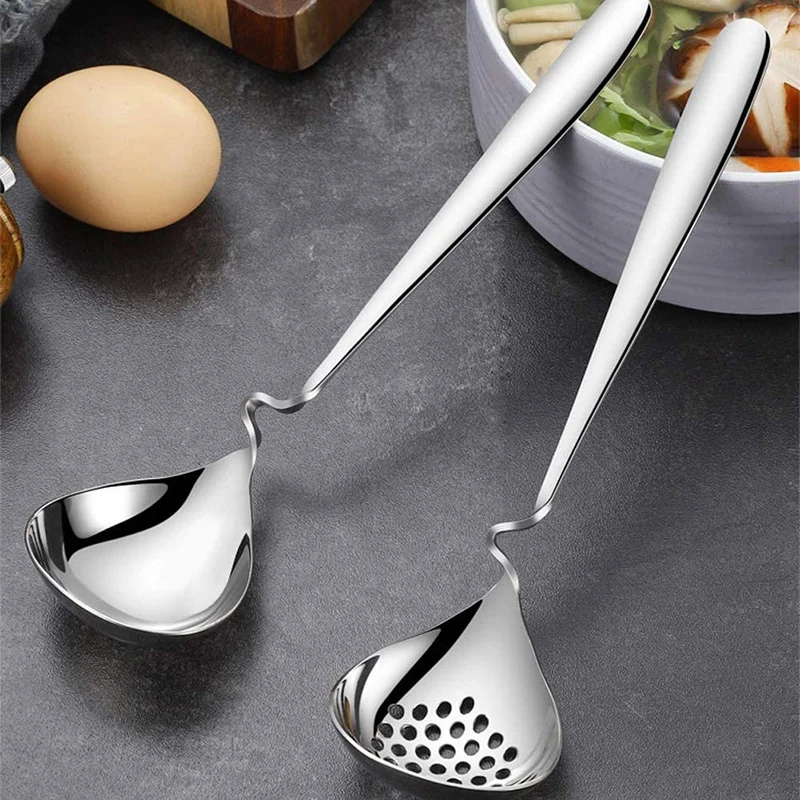 

Spoon, Soup Spoon, 2 PCS Stainless Steel Soup Ladle Colander Set, 8.5 Inch Hangable Mini Ladle Spoons, Long Handle Spoon