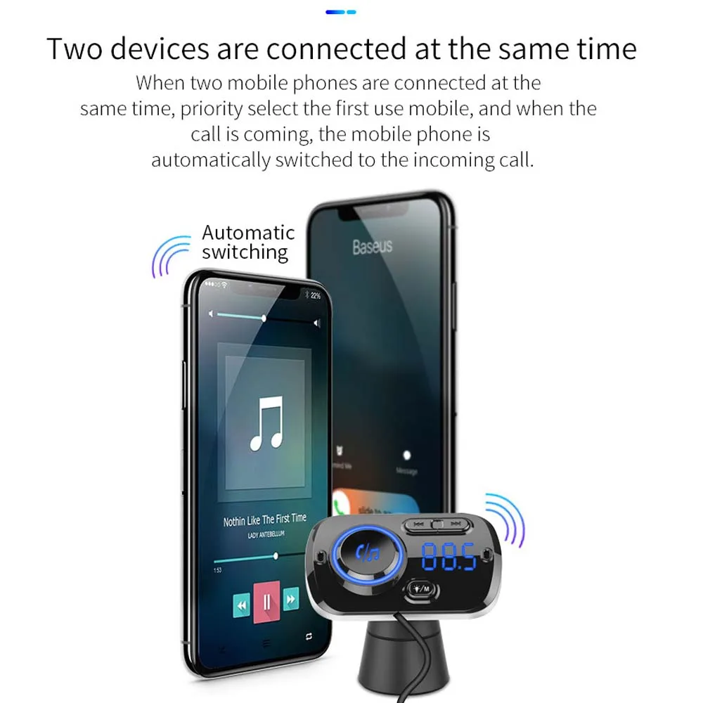 JINSERTA Bluetooth 5,0 MP3 плеер FM передатчик автомобильный комплект USB QC3.0 Громкая связь красочные атмосферные огни Поддержка TF карты