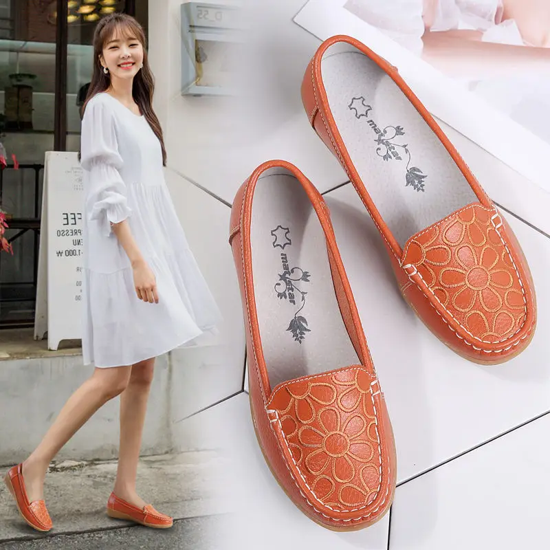 

2021 Spring and Autumn New Soft Bottom Pumps Women's Comfortable Middle-Aged Women's Shoes Flat Bottom Embroidery Pumps Women