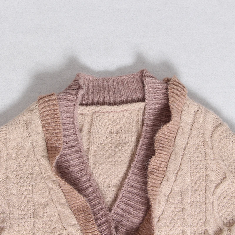 TWOTWINSTYLE женский свитер в стиле пэчворк с оборками v-образным вырезом и