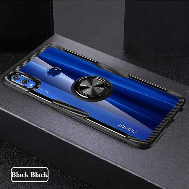 Black Чехол для Honor 8x, магнитное автомобильное кольцо-держатель на палец, чехол для Honor 20 Pro 8x Max Play 8s 10 Lite 20i V20, прозрачный чехол - Цвет: Black