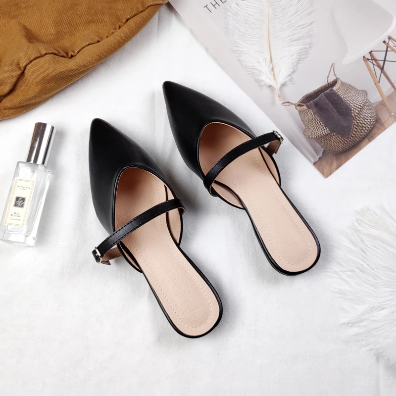 Designers Spring and Summer 2021 New Faux Leather Women's Flats with Pointed Toe Fashion Trend Slippers Flat Slippers for Women