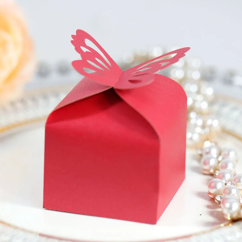 10 шт. коробка для конфет в форме бабочки лазерной резки бумажные подарочные