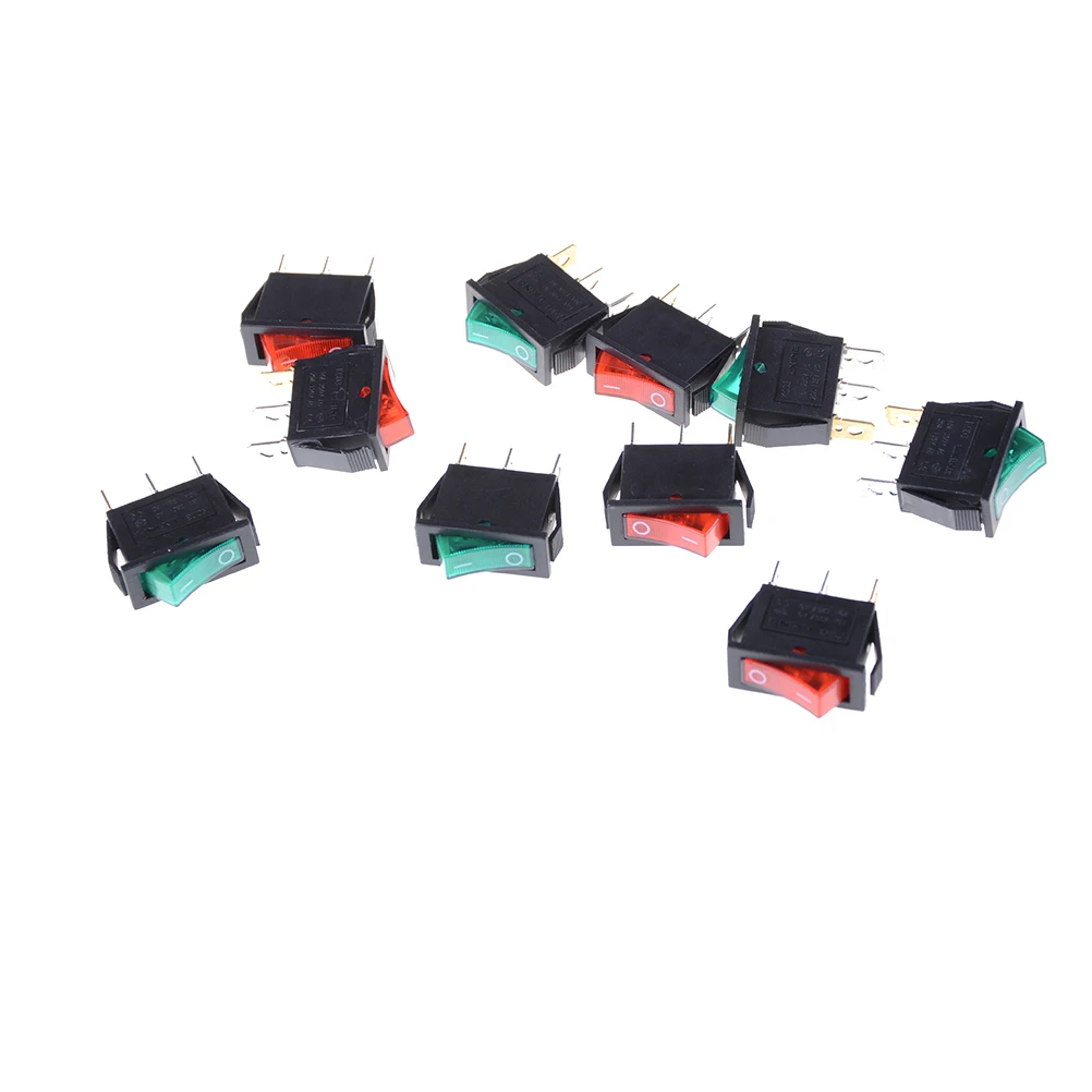 5 шт./лот красный зеленый светодиодный индикатор SPST 3PIN ВКЛ/ВЫКЛ Лодка кулисный