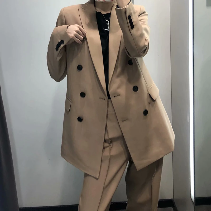 

Double Breasted Stylish Office Lady Women's Suit Office Set For Work Women Slim Fit Casual Jacket Blazer Pants