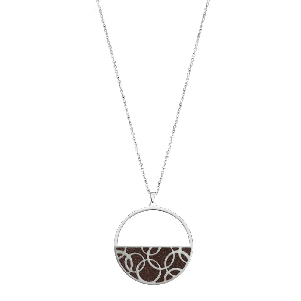 Legenstar Hoop Round Pendant Necklace for Women Reversible Leather collier femme bijoux Stainless Steel Charm Jewels - Окраска металла: 12