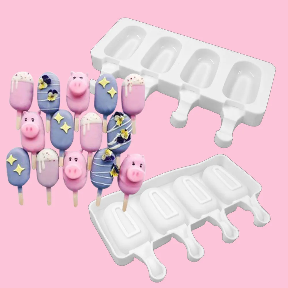 

Silicone Ice Cream Molds 4 Cell Ice Cube Tray Food Safe Popsicle Maker DIY Homemade Freezer Ice Lolly Mould Kitchen Accessories