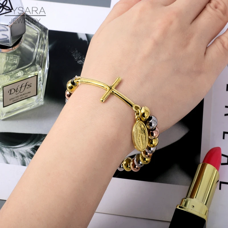 FYSARA Нержавеющая сталь Новинка! Фигурные бусины с Крест Тег Набор браслетов