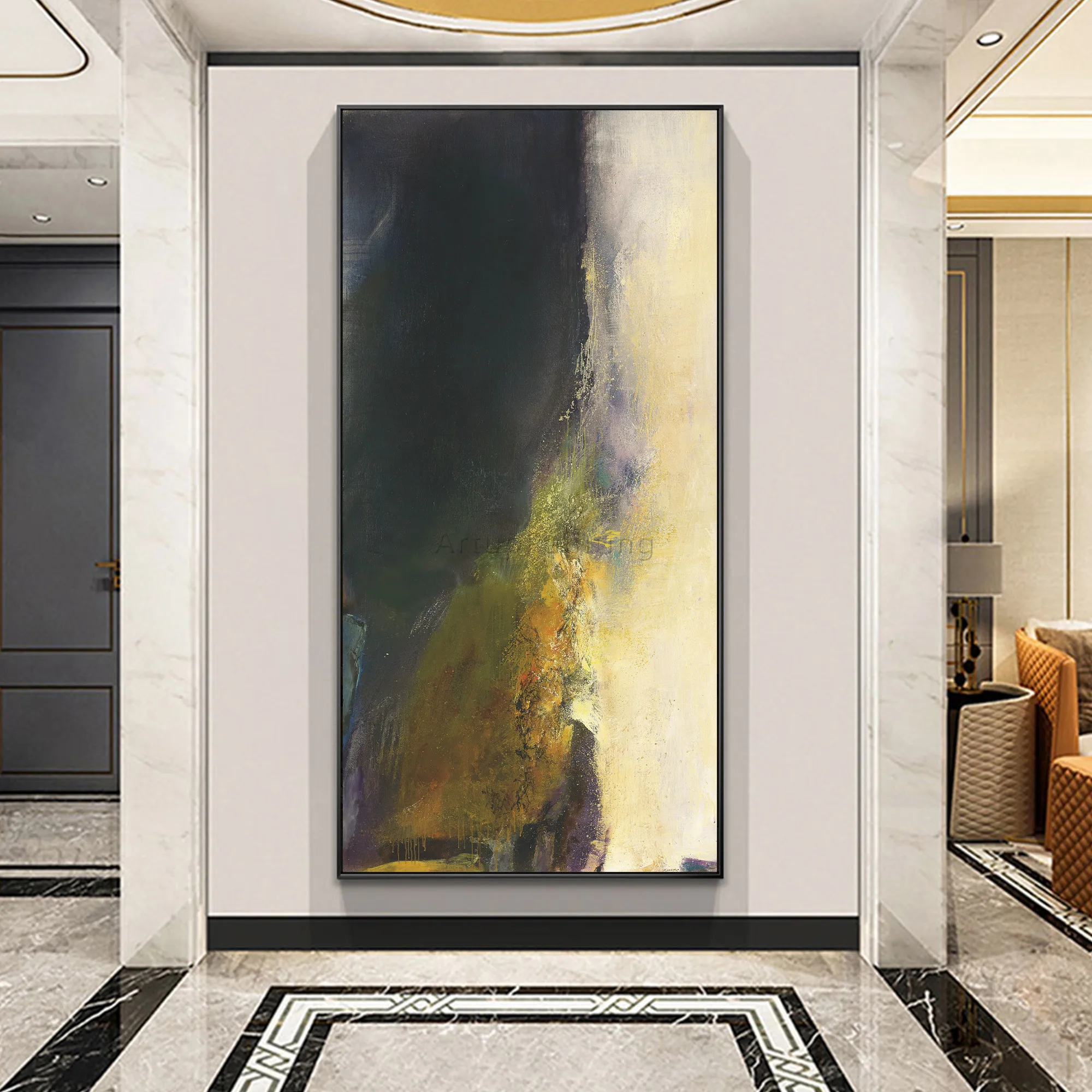 

No Framed Hand Painted Modern Abstract Black Brown Gold Sea Handmade Oil Painting On Canvas Acrylic White Large Wall Art Poster