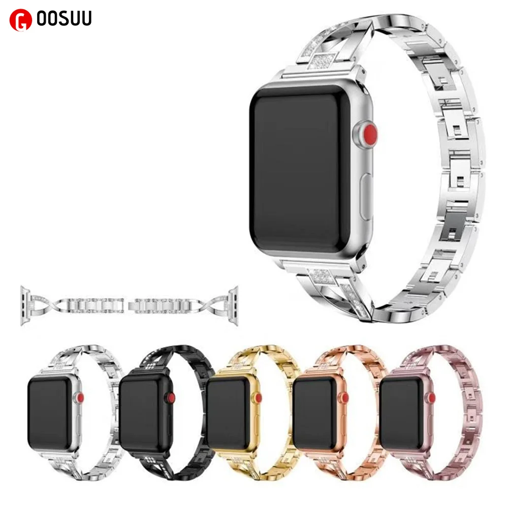 

for apple watchbands 41mm 42mm 45mm 40mm 38mm Bracelet Stainless + Diamond Cross Belt Watch Strap Wristband