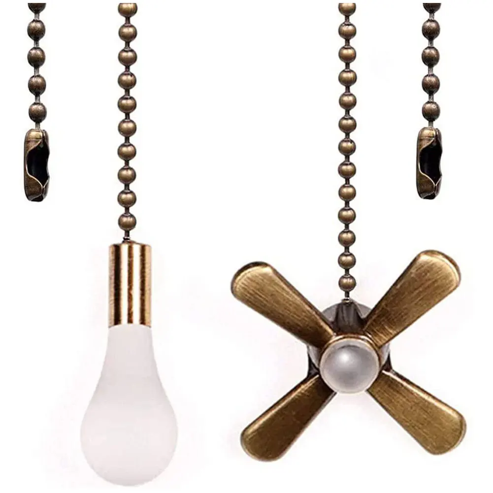

2PCS 12Inch Ceiling Fan Pull Chain Set Alloy Retro Ceiling Light Lamp Pull Chain For Home Metal Lighting Chandelier Zipper