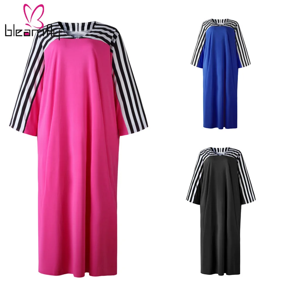 Новинка 2019 женское осеннее платье в полоску с рукавом летучая мышь и v-образным