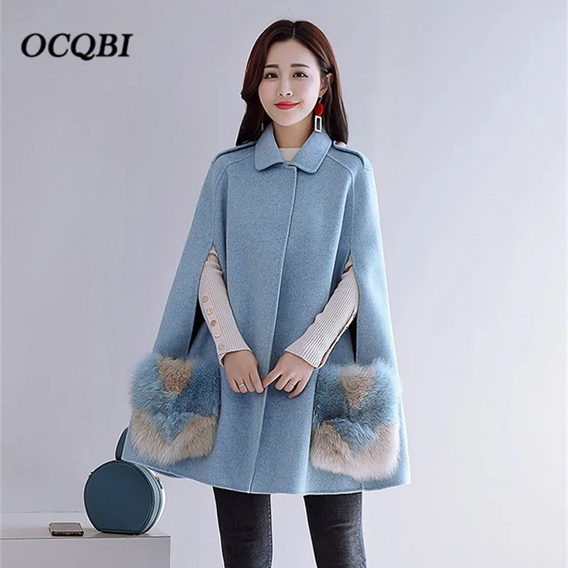 

Capes Wool Coat Winter Women 2019 Elegant Vintage Capes Casual Fashion Korean Coat Pockets