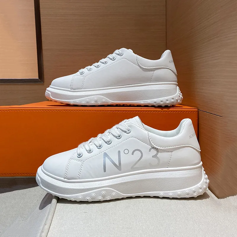 

Кроссовки женские из пу кожи, нескользящие, на платформе, на шнуровке, классическая спортивная обувь с круглым носком, вулканизированная по...