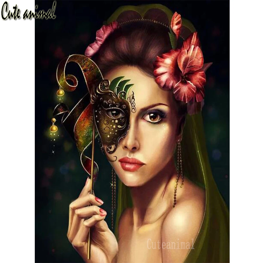 

Маска женский цветок DIY Алмазная картина 5D полная квадратная круглая дрель Алмазная вышивка Алмазная мозаика в горошек картина крестиком