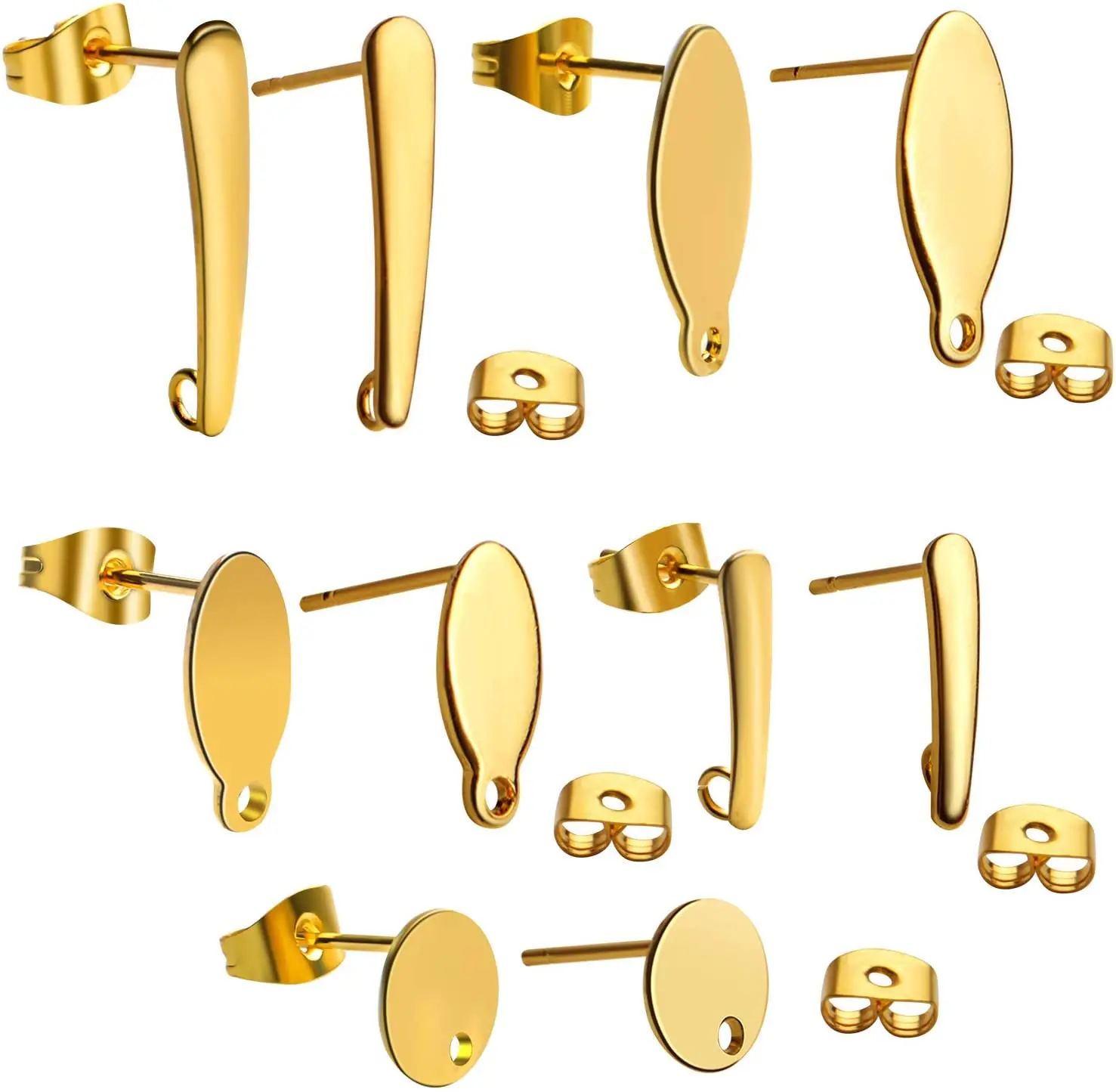 

30pcs Stainless Steel Studs Earring Golden Earrings Studs Flat Blank Earring with Loop Pin Findings for DIY Earring Making