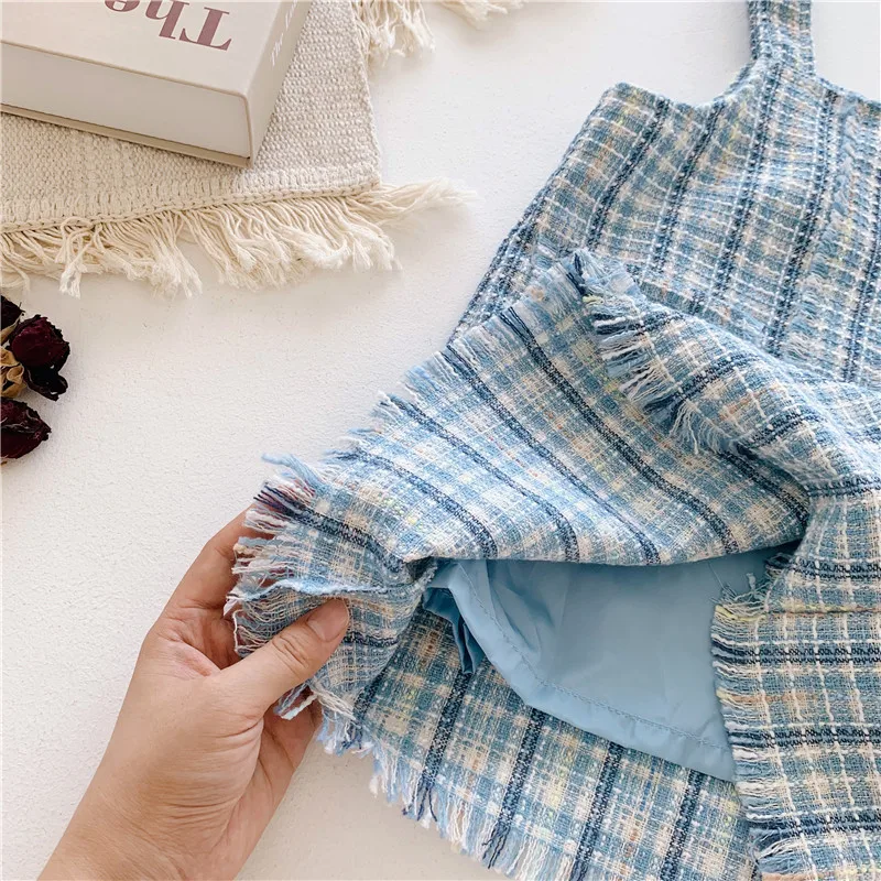 2019 Новое поступление Осеннее хлопковое клетчатое платье принцессы без рукавов в