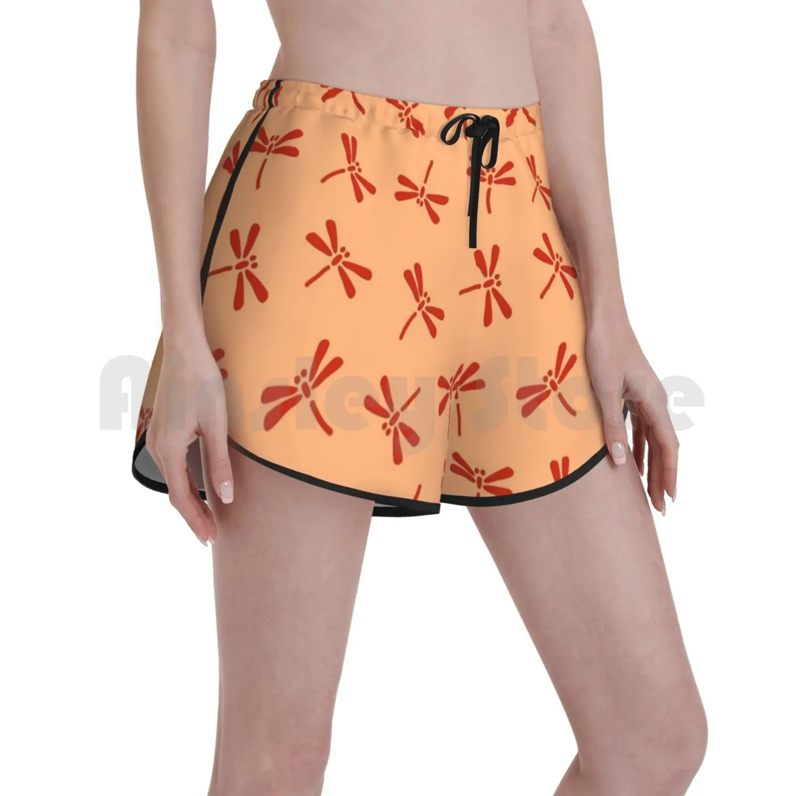 

Шорты для плавания женские с японским рисунком стрекозы, пляжные шорты оранжевого цвета, в японском традиционном японском стиле