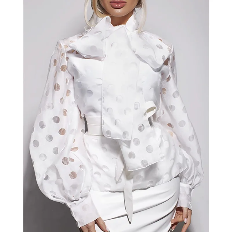 Женская блузка с рукавами-фонариками и бантом на воротнике весна-лето 2020 U362 |