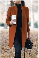 winter cardigan lady plus stand blazer solid blends color office woolen collar jacket size coat blends autumn long women jackets