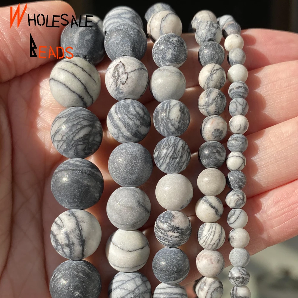 

Натуральные круглые бусины 4/6/8/10/12 мм тусклой полированной черный сплетеный яшмы камень свободные бусины для самостоятельного изготовлени...