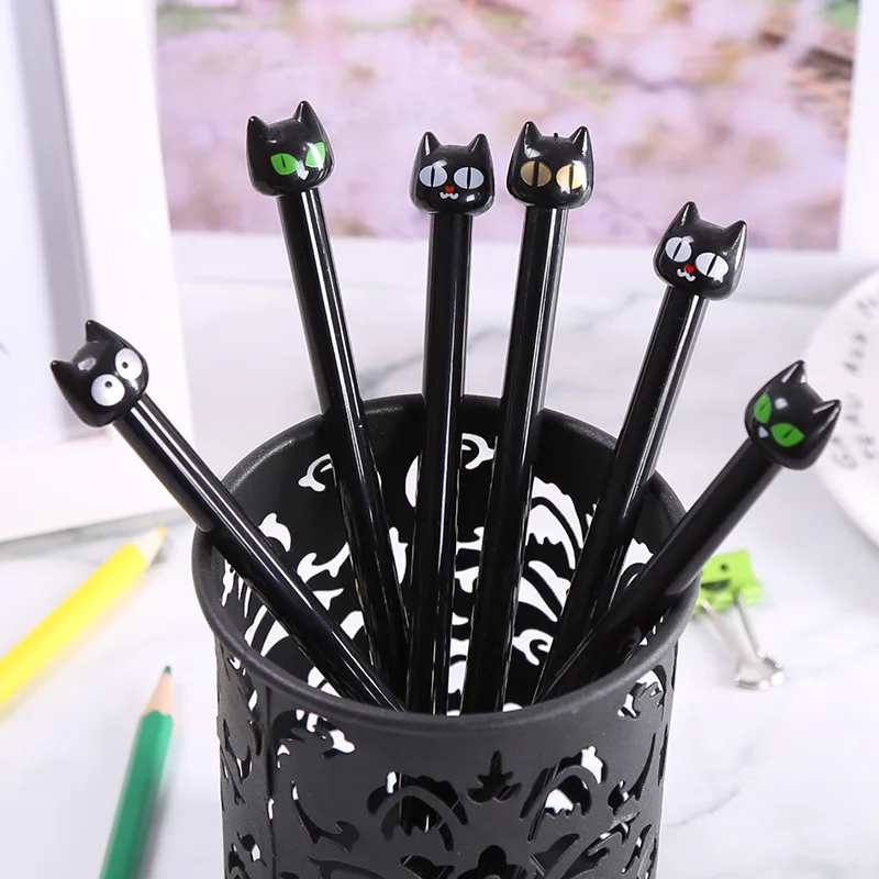 24 Pcs Stationery Cartoon Black Cat Gel Pen Creative Mysterious Cultural Supplies Escolar Material Escolar