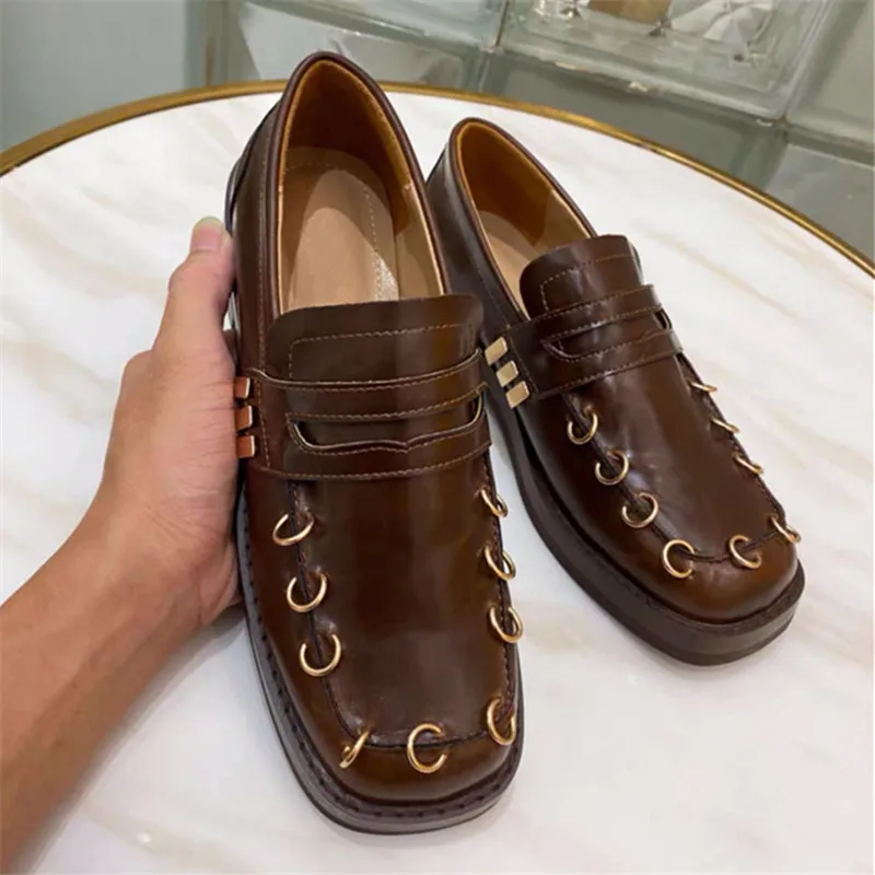 2021 Ретро круговой кольцо декор Женские туфли-лодочки повседневные Лоферы