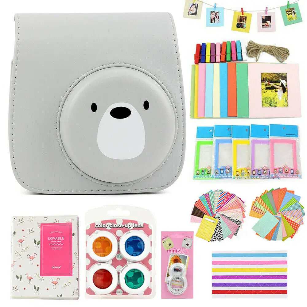 Cute Bear Чехол Fujifilm Instax Mini сумка Аксессуары для камеры комплект фотоальбом фильтры для объектива наклейки для Instax Mini 8 Mini 9 мгновенная камера - Цвет: Cute Bear