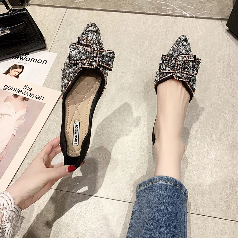 

Shoes Woman 2021 Modis Crystal Soft Casual Female Sneakers Shallow Mouth Flats Pointed Toe New Cute Summer Rhinestone Comfortabl