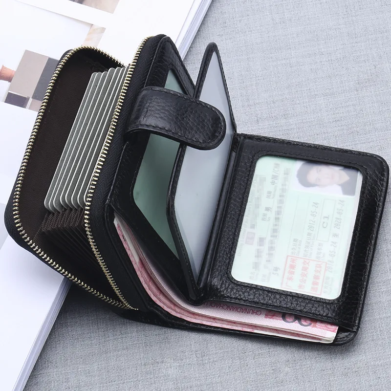 unisex card holder genuine leather wallet for cards casual cardholder female business zip purse rfid protection men id holder free global shipping