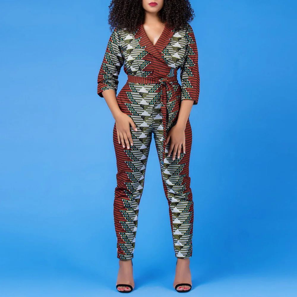 Повседневный женский комбинезон с высокой талией модный принт Африканский