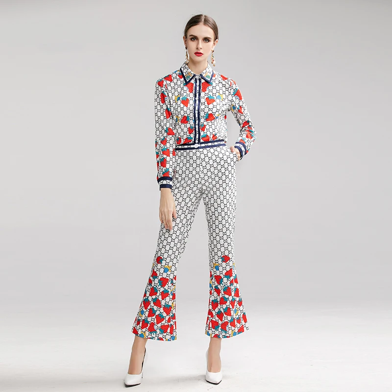 Xiaomoli/Модная Повседневная бальная рубашка широкие брюки с принтом комплект из