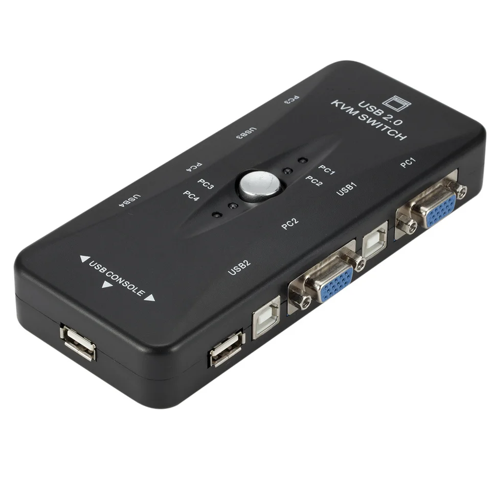 BGGQGG 4 порта USB2.0 KVM коммутатор для мыши клавиатуры принтера 200 МГц 1920x1440 VGA монитор