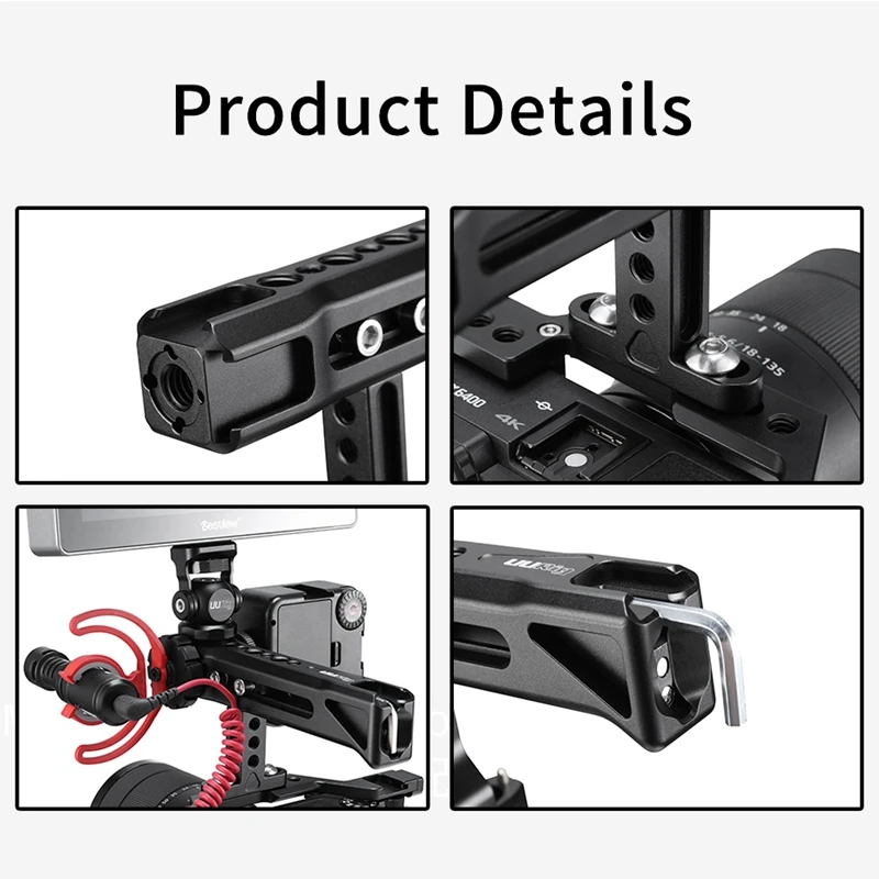 Ручка верхней рукоятки камеры UURig R018 с 3 холодными обувями, отверстиями для Arri Locating и креплением 1/4 для аксессуаров Canon Nikon Sony DSLR.