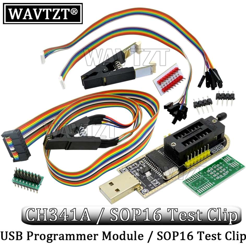 USB-программатор WAVTZT CH341A 24 25 Series EEPROM тестовый зажим SOP16 SOIC16 для серий RT809F TL866CS TL866A |