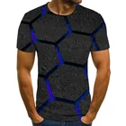 Футболка мужская оверсайз с коротким рукавом, модная повседневная спортивная рубашка с 3D-принтом в виде блоков алмазов, топ в клетку, лето