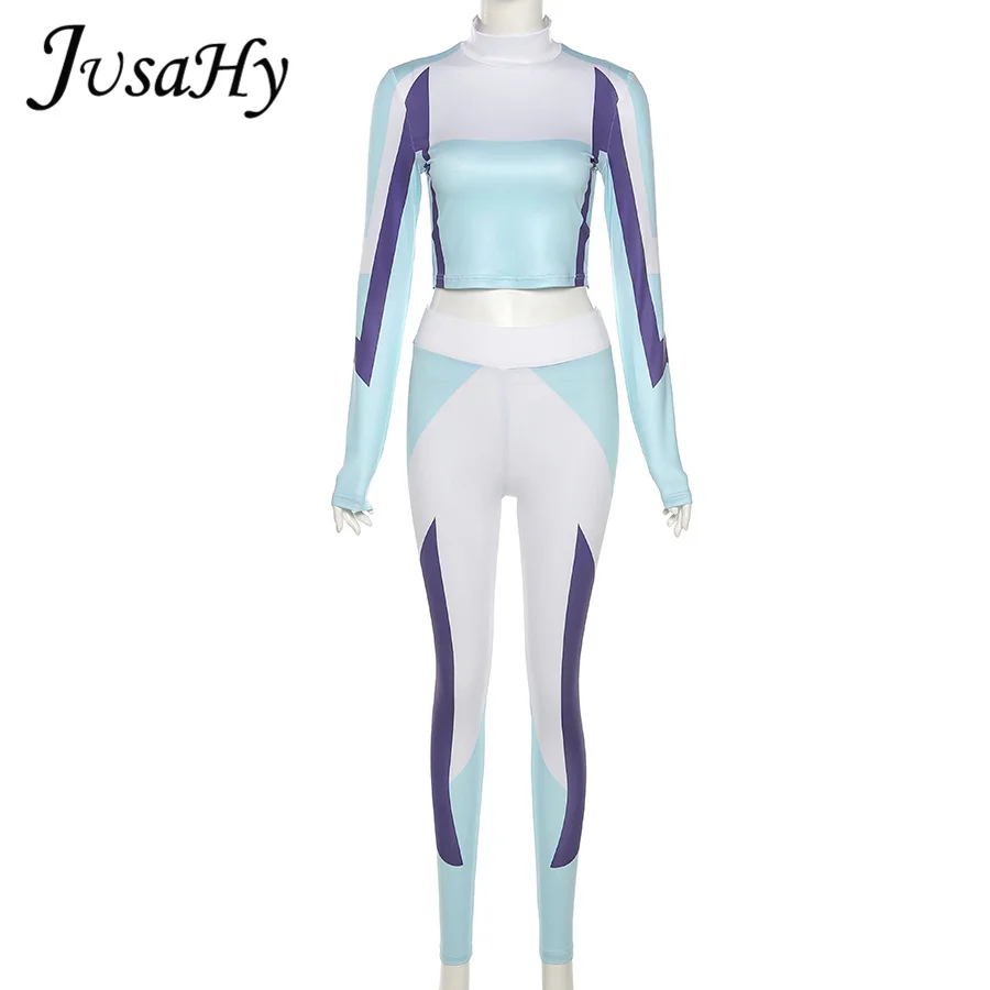 

JuSaHy Activewear Women's Two Pieces Sets Casual Long Sleeves Top And Body-Shaping Pants Matching Outfits Simple Streetwear