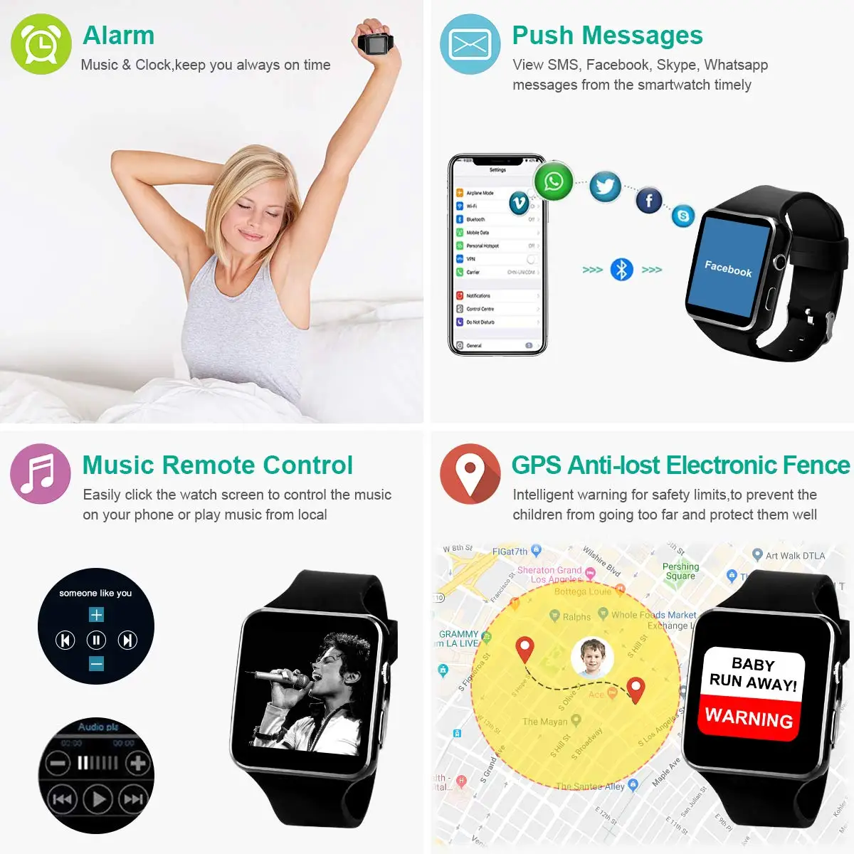 X6 Bluetooth Smart Watch With Camera Support SIM TF Card Touch Screen Alarm Clock Sleep Monitoring Sport Watch For Kid Men Women