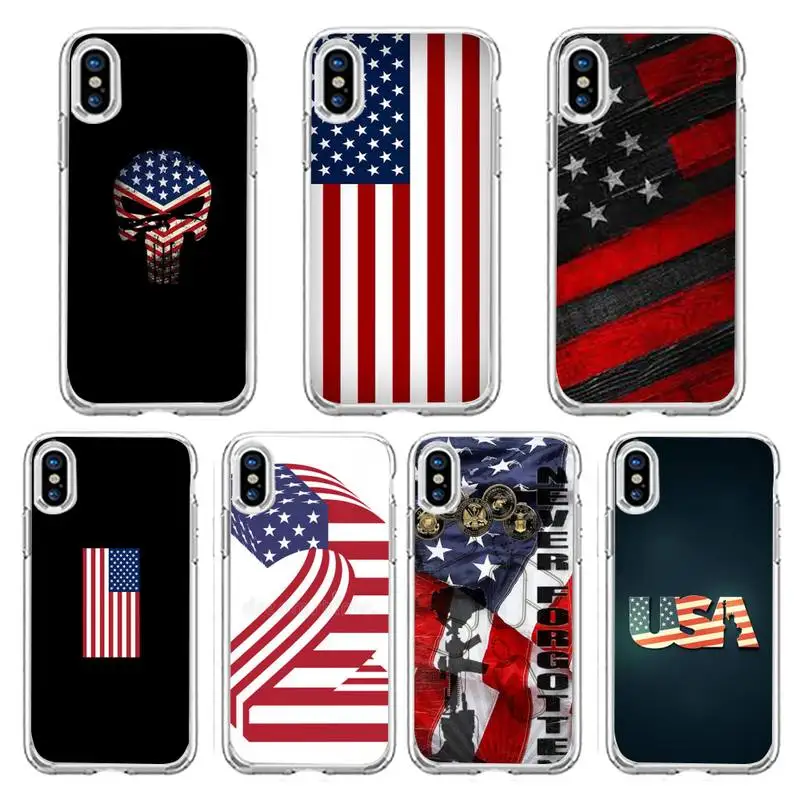 

America USA Flag Phone Case Transparent soft For iphone 13 12 11 8 7 plus mini x xs xr pro max