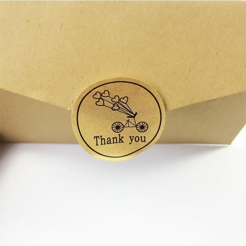 

100pcs/pack Kraft Paper Cake Baking Bicycle Thank You Cowhide Seal Decoration Sealing Stickers Children Stationery