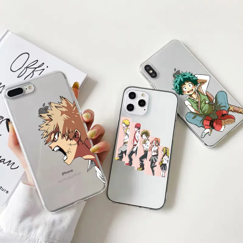 Phone Case for iphone 13 X XS MAX XR 8 7 Plus 12 mini 11 Pro Max SE 2 Anime My Hero Academia Soft Transparent Clear Cover Fundas