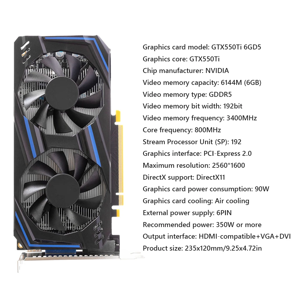 Графическая карта NVIDIA GTX550Ti 1/2/3/4/6 ГБ GDDR5 PCI-Express 2 0 игровая графическая с