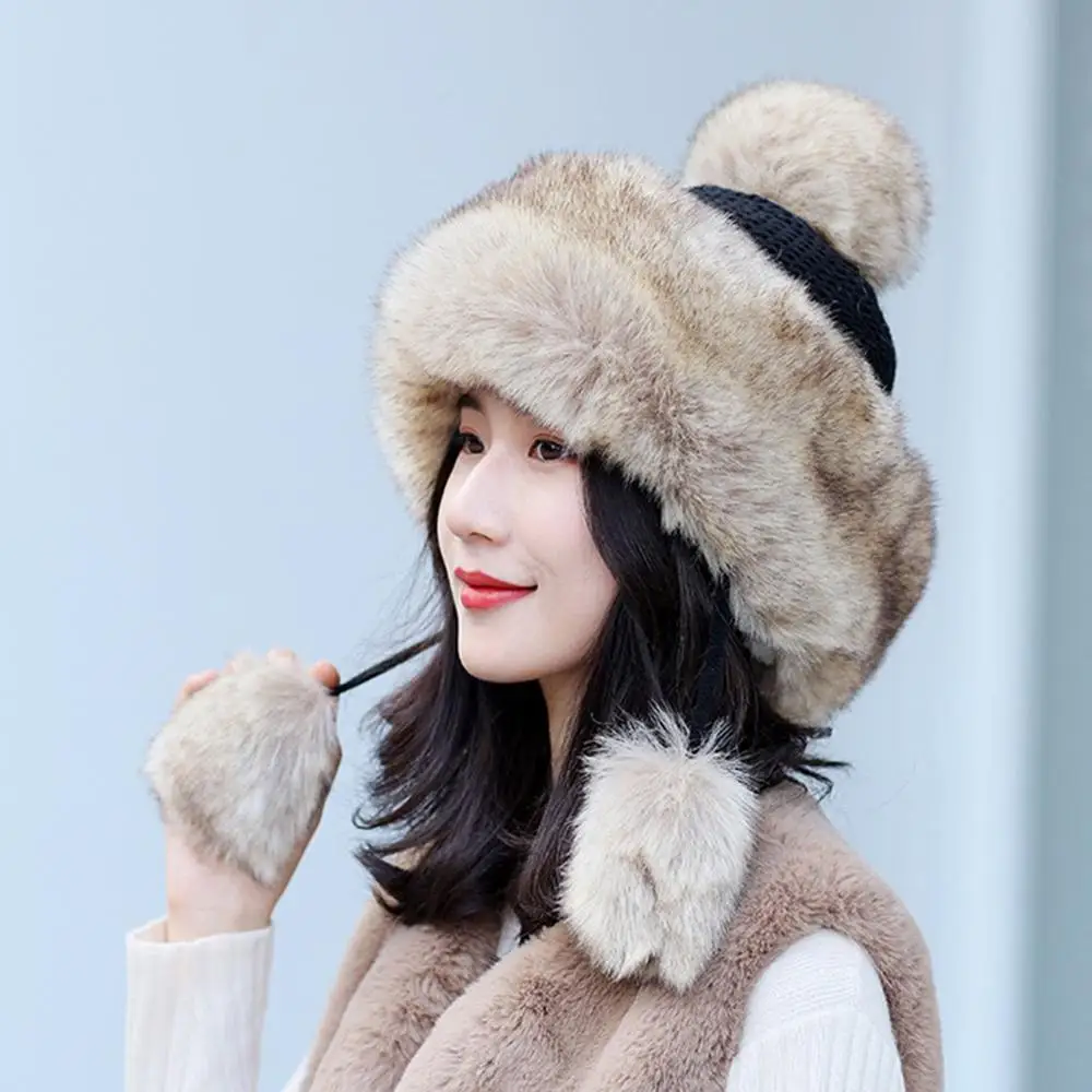 Модная женская зимняя шапка сохраняющая тепло искусственный мех головной убор
