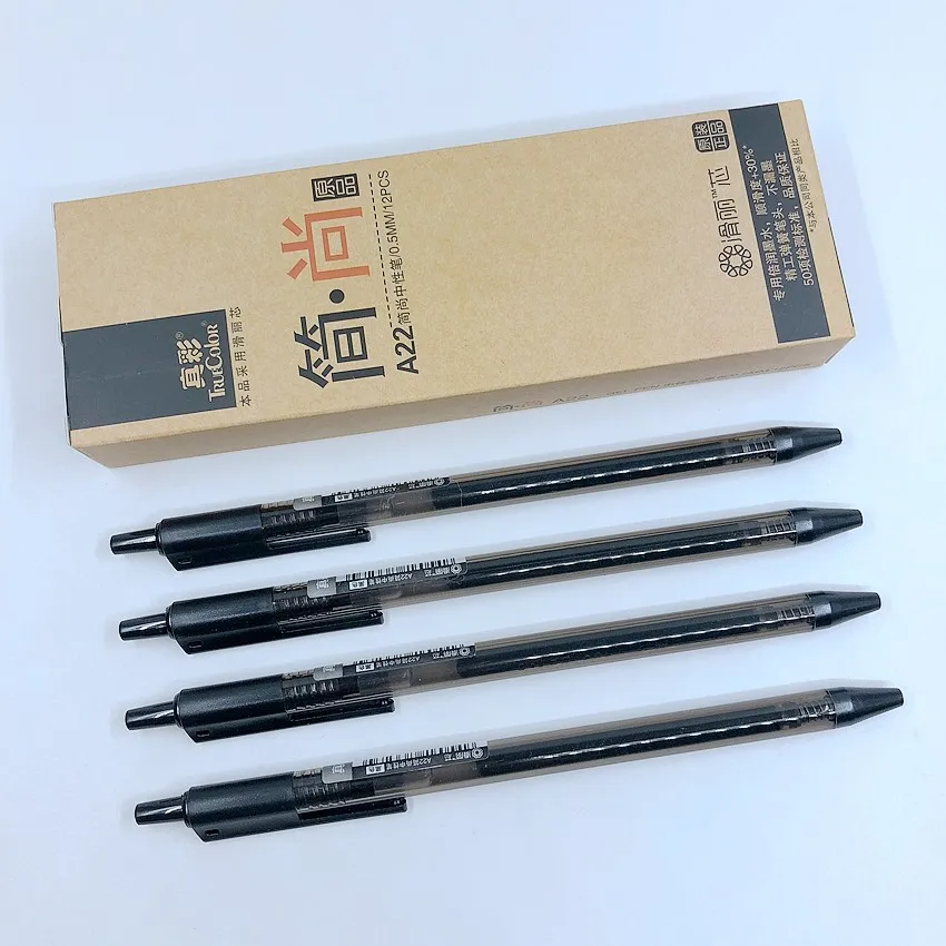 

[TrueColor] (12 Pieces/Lot) School Office Supplies 0.5mm Black Liquid Gel Ink Pen For Writing Student Stationery A22