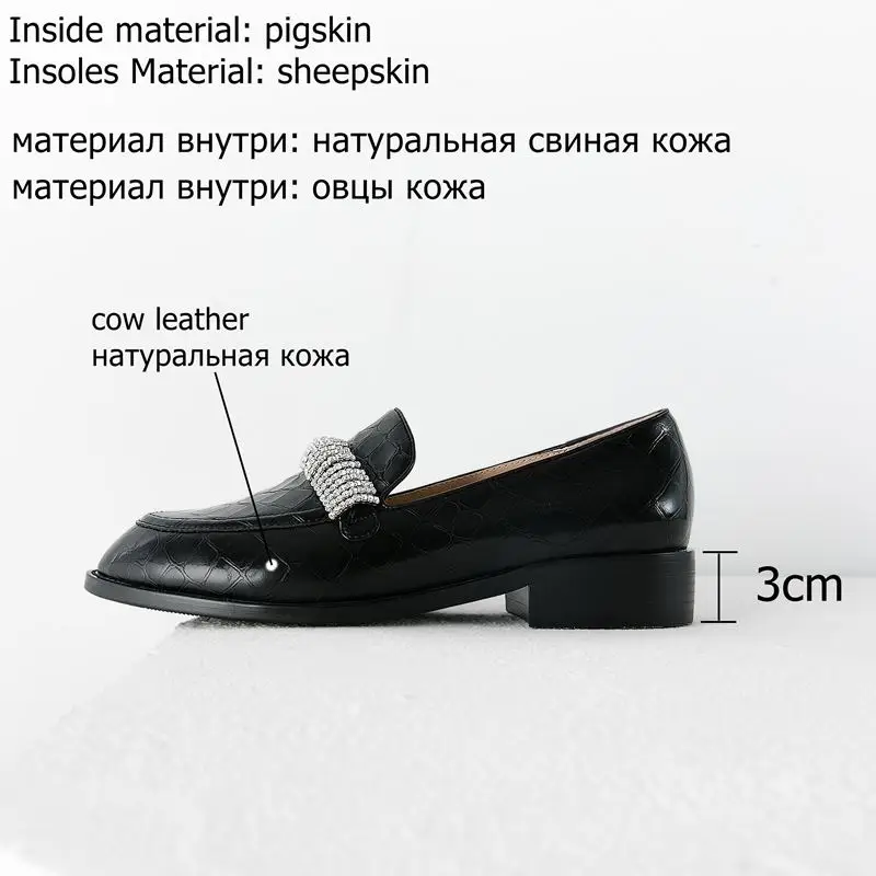 ALLBITEFO/модные женские туфли из натуральной кожи на толстом каблуке со стразами