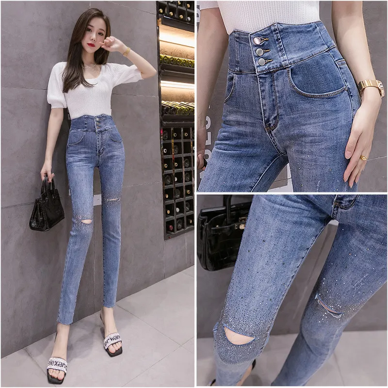 Новые эластичные тканевые женские модные джинсы брюки-карандаш повседневные